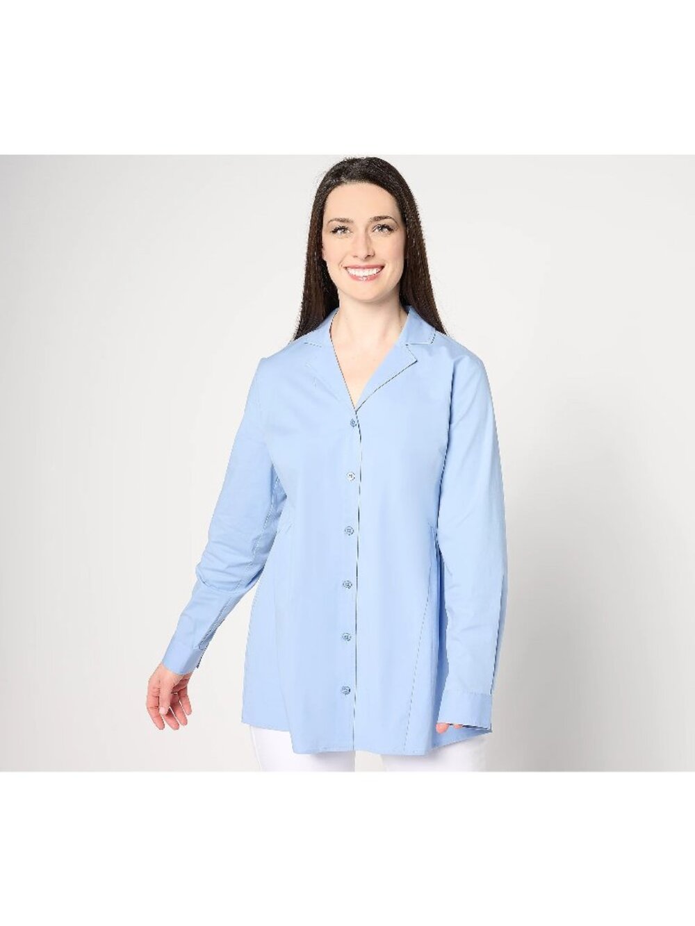 Joan Rivers Top Size 3X Regular Athena Woven Button Front Chambray Blue NEW